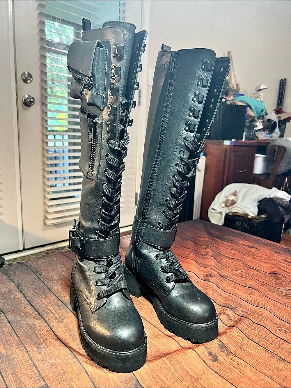 Dolls Kill Obsidian Pocket Knee High Combat Boots (7M) - Picture 6 of 8